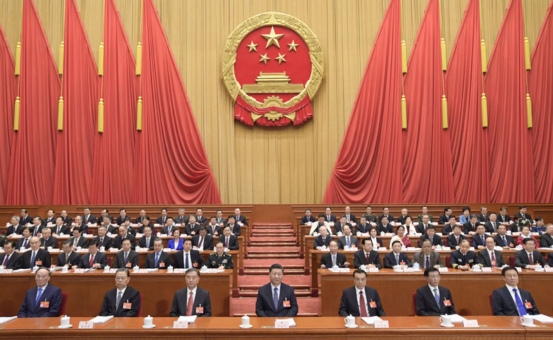 3月5日，第十三届全国人民代表大会第二次会议在北京人民大会堂开幕。党和国家领导人习近平、李克强、汪洋、王沪宁、赵乐际、韩正、王岐山等出席会议。新华社记者 李学仁 摄