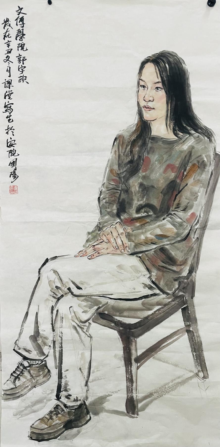 崔国阳《课堂写生》中国画  四尺整张 2021年12月